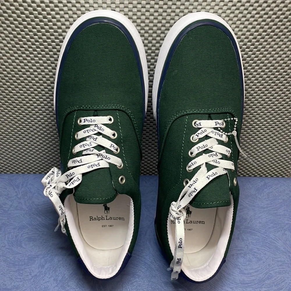 Polo Ralph Lauren Men’s Thorton 01087 Laceup Canvas Shoes Green Size 10D New - Picture 5 of 16